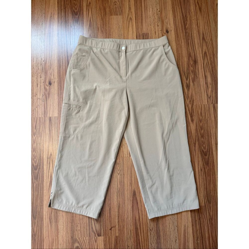 Zenergy Golf By Chico's Women's High Rise Elastic Waist Cropped Pants Tan Medium